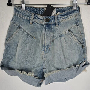 One Teaspoon Distressed Denim Shorts Light Wash Cuffed Raw Hem Women Size 25 NWT